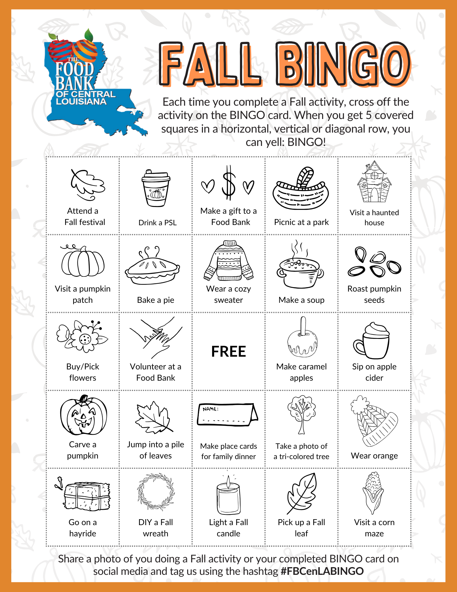 Food Bank Bingo Card