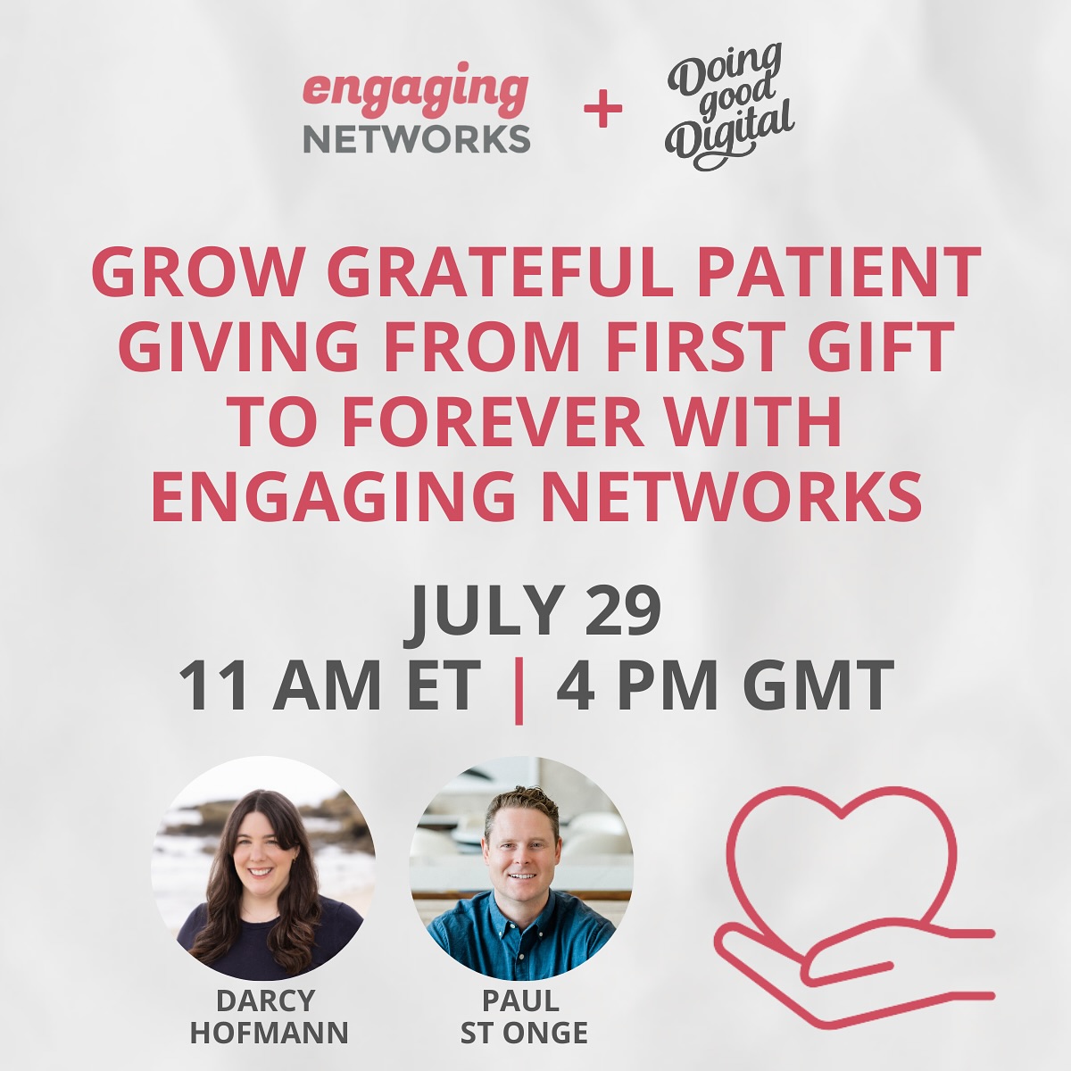 Join Darcy Hofmann, Paul St Onge, and our friends from @engagingnetworks Networks for our conversation on Grateful Patient Programs for Healthcare Organizations 🏥 See our link in bio!