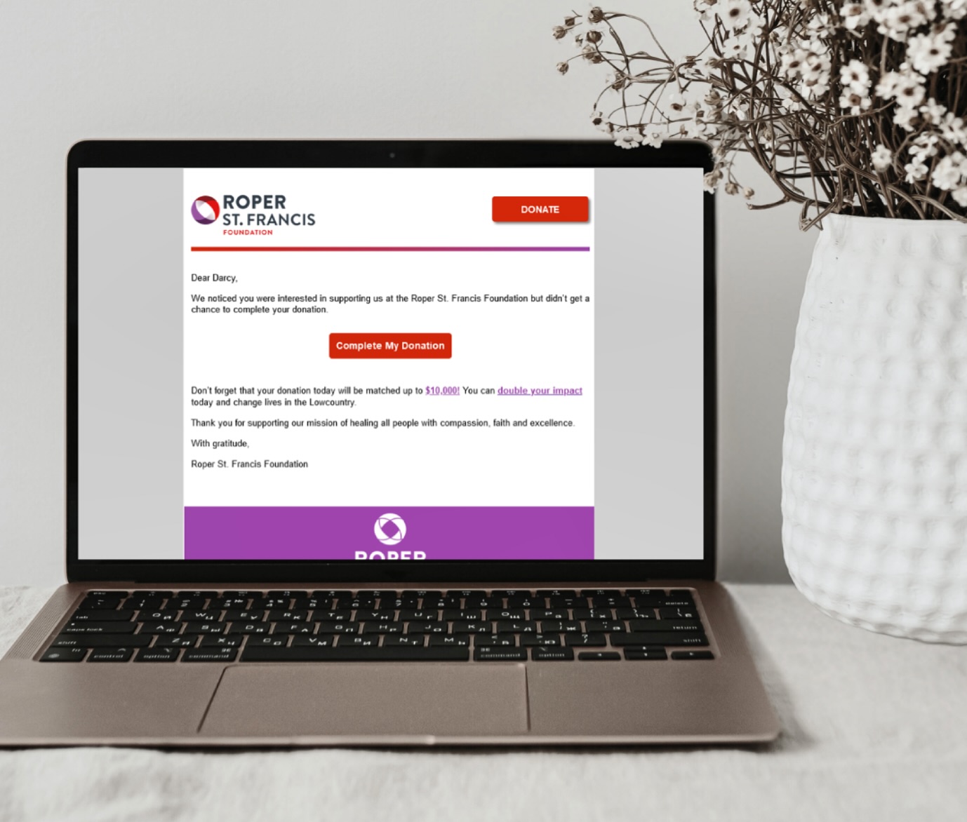 Considering an abandoned cart campaign for your nonprofit donors? We created an automated campaign for Roper St. Francis Healthcare and here’s what happened:
📬 153 follow-up emails were sent during the campaign
🥳 26% click-through rate on our emails
💰36% of gifts generated were attributed to follow-up emails
📊 $1717 was the average gift
See the full case study via our link in bio!
