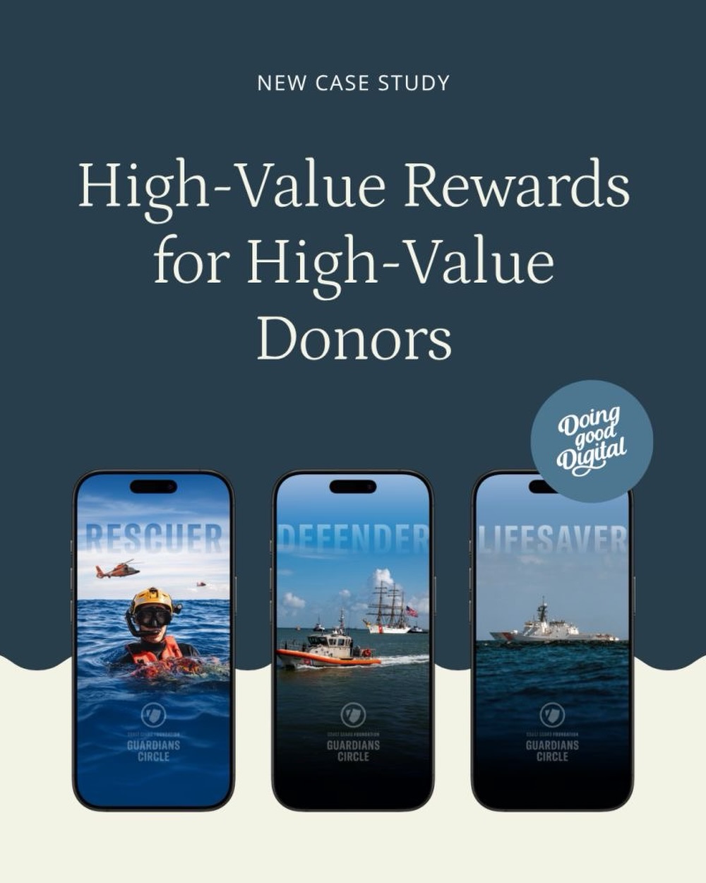 We built custom mobile wallpapers for @coastguardfoundation and launched a tiered stewardship campaign to deepen engagement with their top donors.

By segmenting the experience based on donor level and mobile opt-ins, the campaign achieved a record-breaking 9.58% click-through rate - the highest in the organization’s history. See the full case study on our website under - OUR WORK