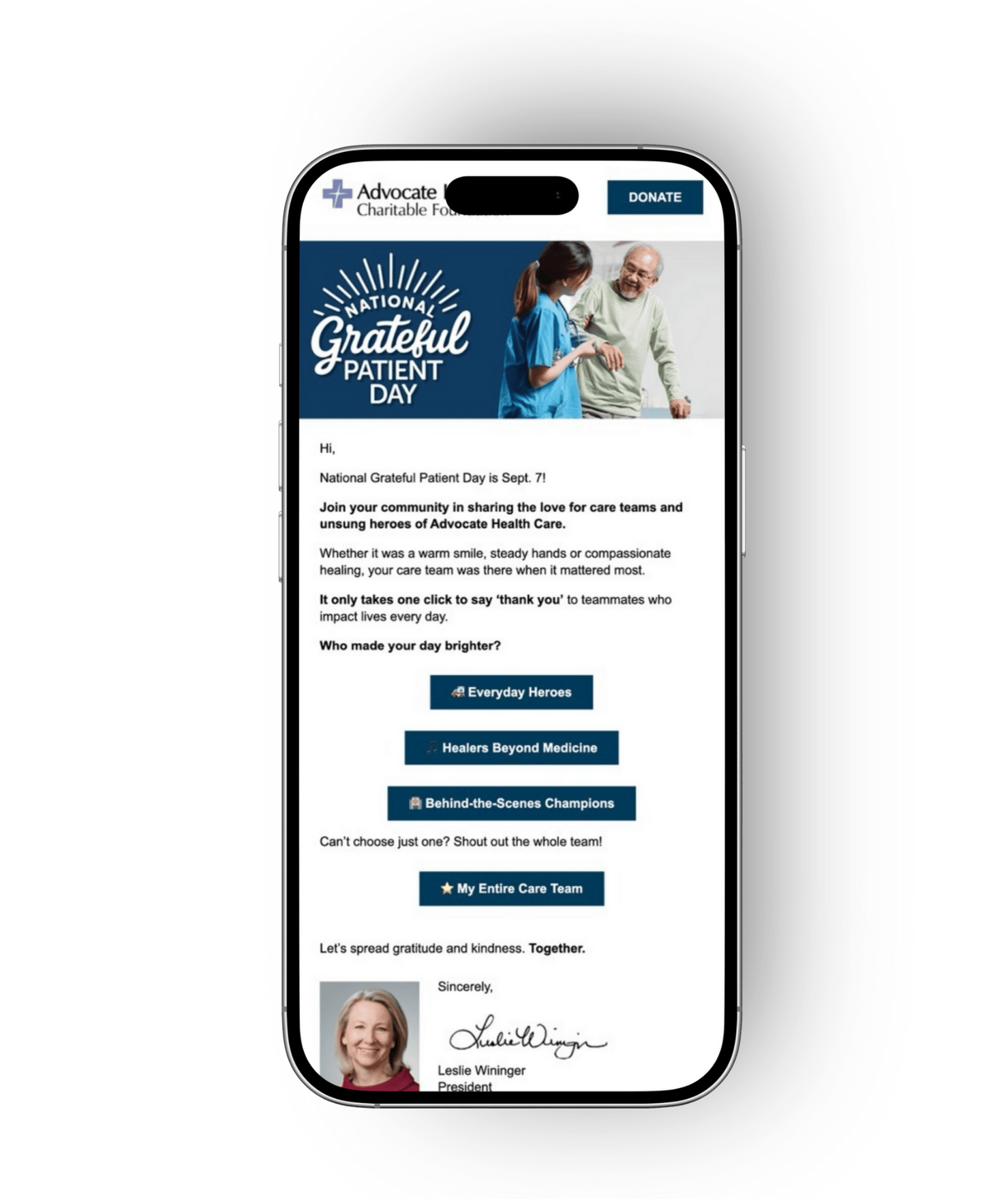 Advocate Health Care – National Grateful Patient Day Kudos Page